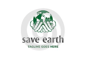Hand with World Globe Earth Planet for Save Environment Logo Design Vector