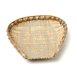 Hand-woven Storage Basket Handmade Bamboo Dustpan on white backg photo