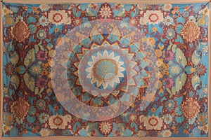 A hand-woven tapestry with vibrant colors and unique patterns image generated by Ai