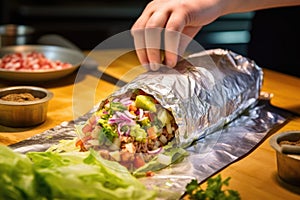 hand wrapping a fresh chalupa in foil