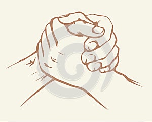 Hand wrestling contest. Vector drawing