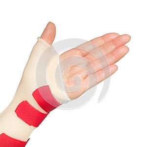 Hand with wrist and thumb splint