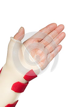 Hand with wrist and thumb splint