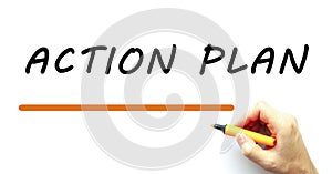 Hand writing ACTION PLAN with marker.  on white background