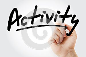 Hand writing ACTIVITY with marker