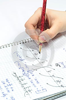 Hand writing algebra equations photo