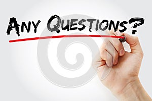 Hand writing Any Questions? with marker, business concept background photo