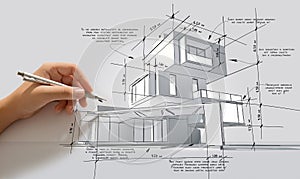 Hand writing architecture design specifications photo