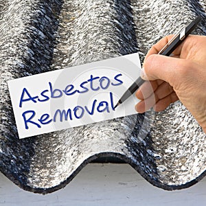 Hand writing Asbestos Removal with a pencil on a white sheet - concept image photo