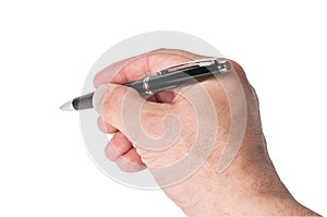 Hand, writing a black ballpoint pen