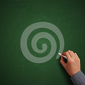Hand writing on blank green chalkboard