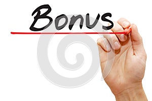 Hand writing Bonus, business concept