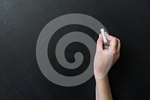 Hand writing with chalk on a blackboard