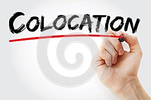 Hand writing Colocation with marker, concept background