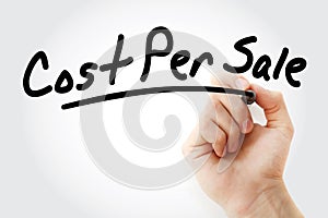 Hand writing Cost Per Sale with marker