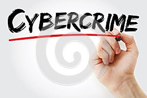 Hand writing Cybercrime with marker, concept background