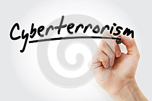 Hand writing cyberterrorism with marker