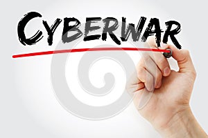 Hand writing Cyberwar with marker