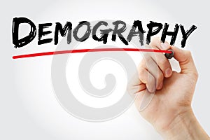 Hand writing Demography with marker