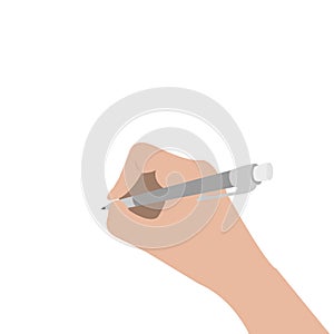 Hand writing drawing pen. Woman holding pencil. Writer, student, artist. Body part. Template empty. Flat design. Isolated. White