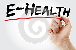 Hand writing E-Health with marker, concept background