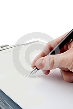 Hand writing on empty document