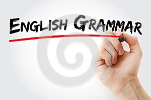 Hand writing English grammar with marker