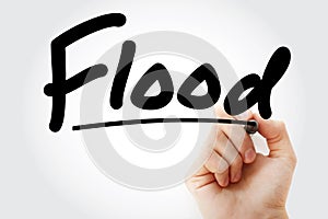 Hand writing Flood with marker