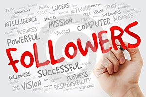 Hand writing FOLLOWERS with marker, business concept background