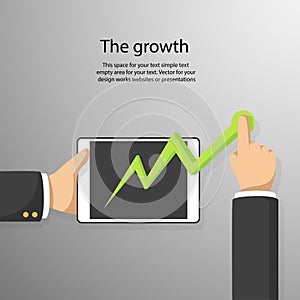 Hand writing growth graph on tablet simple flat style with empty space for your text.