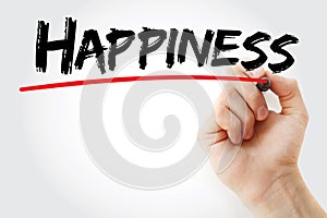 Hand writing HAPPINESS with marker, concept background