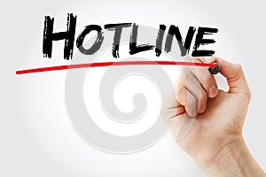 Hand writing Hotline with marker