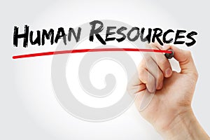Hand writing Human Resources with marker, concept background
