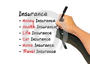 Hand writing insurance concept