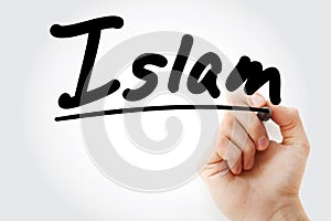 Hand writing Islam with marker