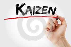 Hand writing Kaizen with marker, concept background