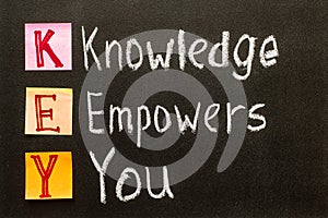 Hand writing Knowledge Empowers You on blackboard