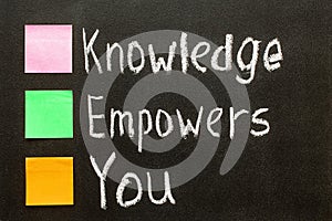 Hand writing Knowledge Empowers You on blackboard.