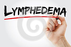 Hand writing Lymphedema with marker, concept background