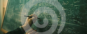 Hand writing math equations on a chalkboard