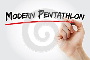 Hand writing Modern pentathlon with marker