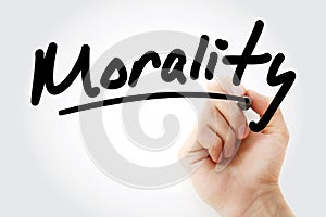 Hand writing Morality with marker