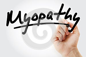 Hand writing Myopathy with marker photo