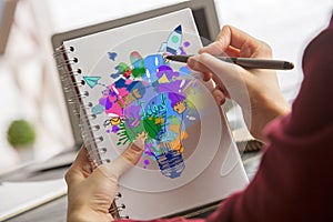 Hand writing in notepad business sketch