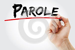 Hand writing Parole with marker, concept background