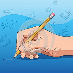 Hand Writing with Pencil, Education and Creative Process, Learning, vector design Generative AI