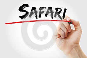 Hand writing Safari with marker