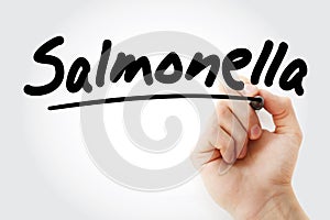 Hand writing Salmonella with marker