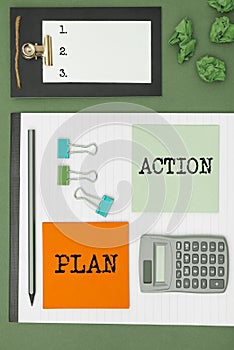 Hand writing sign Action Plan. Concept meaning list of things or schedule to be made thia current year