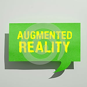 Hand writing sign Augmented Reality. Concept meaning technology that imposes computer image on the real world